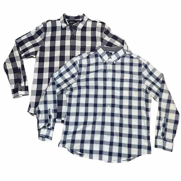American Eagle Button Down Dress Shirts Cotton Navy Checker Plaid Men's XL Lot - Picture 1 of 16